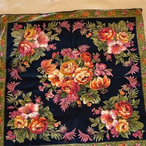 April Cornell Large Square Pillow Cover Black with Floral Design Vintage